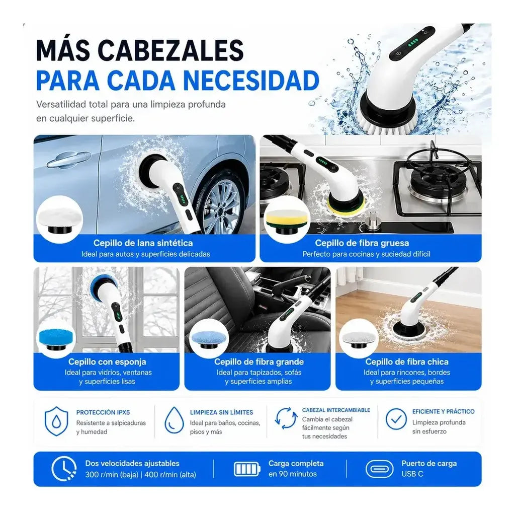 Cepillo Electrico Limpieza 9 En 1 Multiusos Usb Hogar Auto